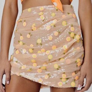 For Love and Lemons Floral Sequin Ryder Mini Skirt
